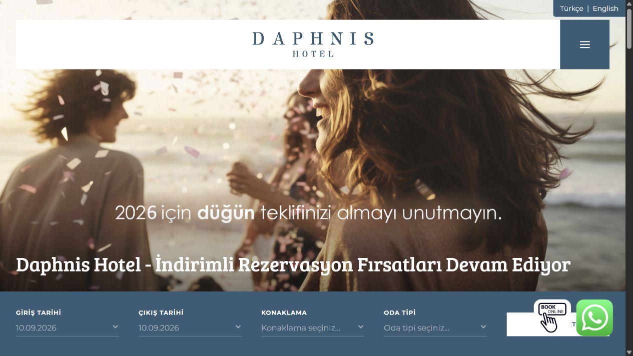 Daphnis Hotel ana sayfa ekran görüntüsü