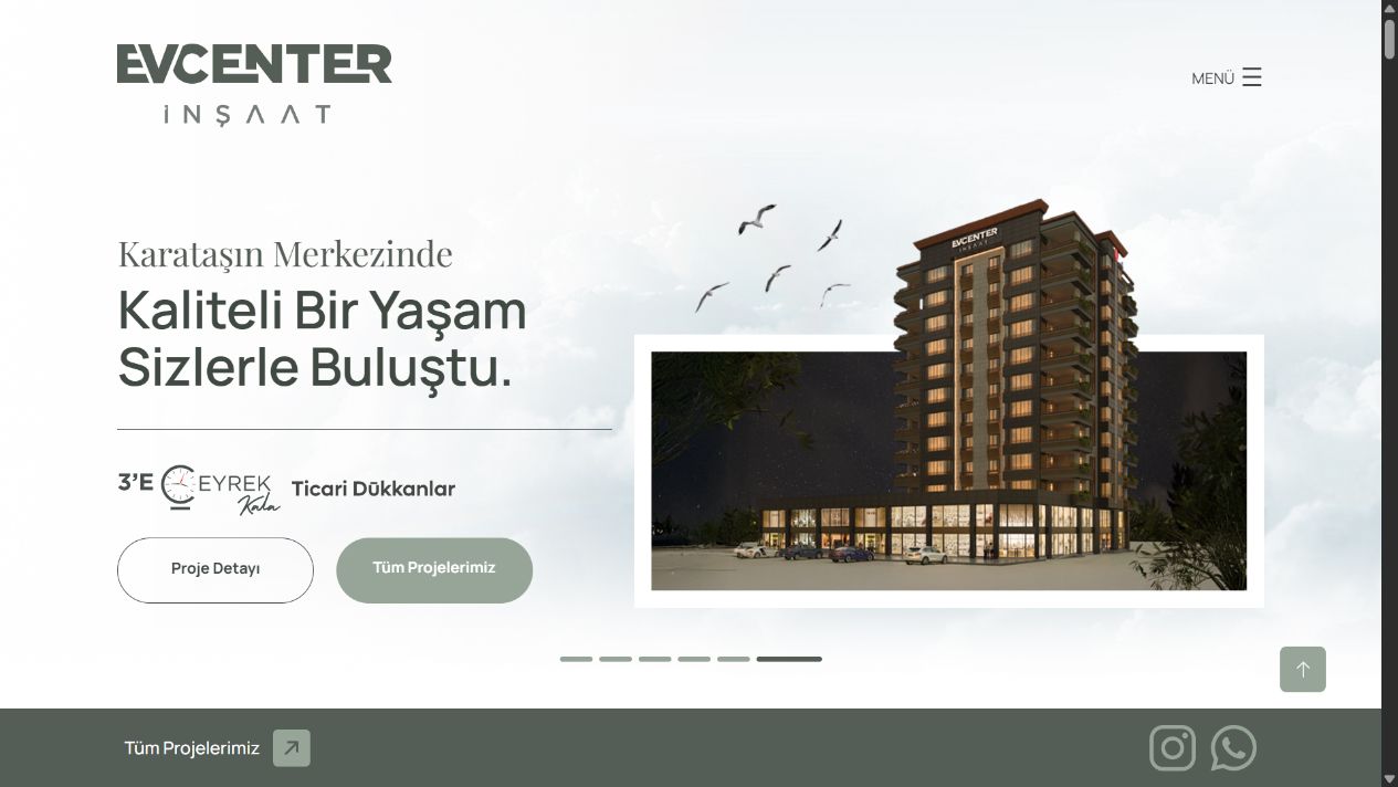 EVCENTER İnşaat ana sayfa ekran görüntüsü